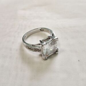 Sparkling Square-Cut Silver Ring with Clear Center Stone